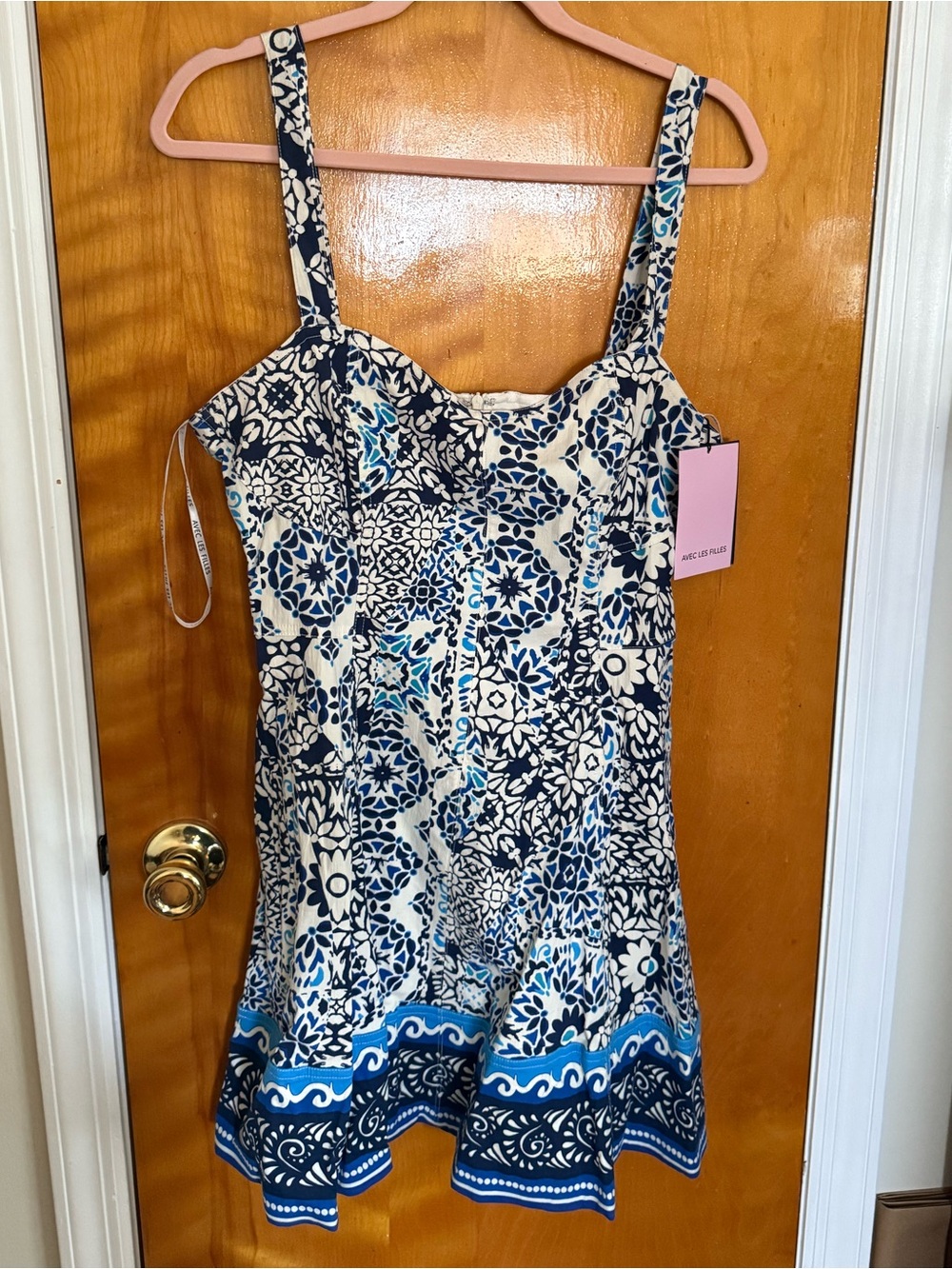 Avec Les Filles Navy and White Floral-Print Sundress